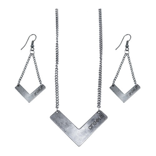 Los Angeles Angels Chevron Set - Earring And Necklace Set - 12 For $24.00 - Wholesale Los Angeles Angels Products - Angels Merchandise