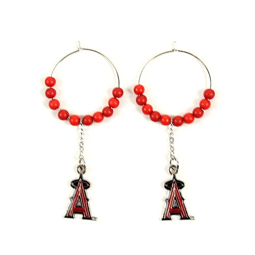 Los Angeles Angels Earrings - 1" Multi Bead Hoop Earrings - $3.50 Per Pair - Wholesale Los Angeles Angels Products - Angels Merchandise