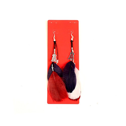 Los Angeles Angels Earrings - Feather Dangle Style - $2.75 Per Pair - Wholesale Los Angeles Angels Products - Angels Merchandise