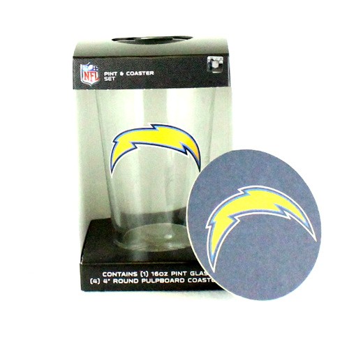 Los Angeles Chargers - 16OZ Glass Pint With 4Pack Coaster Set - $5.00 Per Set - Wholesale Los Angeles Chargers Products - Chargers Merchandise