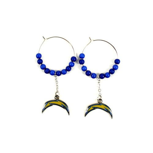 Los Angeles Chargers Earrings - 1" Multi Bead Hoop Earrings - $3.50 Per Pair - Wholesale Los Angeles Chargers Products - Chargers Merchandise