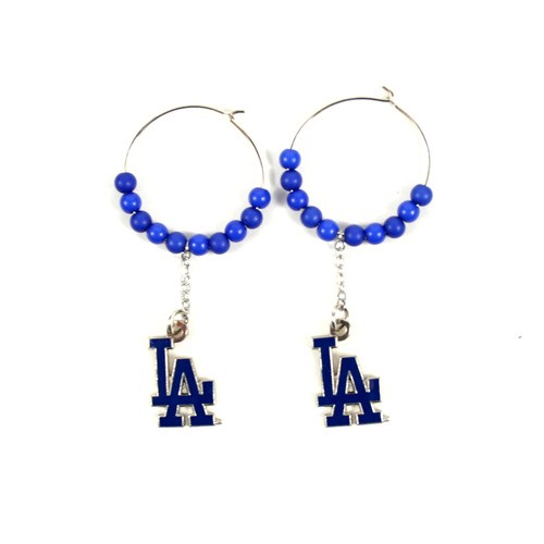 Los Angeles Dodgers Earrings - 1" Multi Bead Hoop Earrings - $3.50 Per Pair - Wholesale Los Angeles Dodgers Products - Dodgers Merchandise