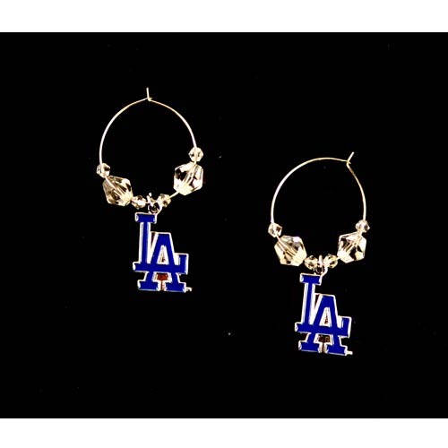 Los Angeles Dodgers Earrings - Clear Bead HOOP Style - $5.00 Per Pair - Wholesale Los Angeles Dodgers Products - Dodgers Merchandise