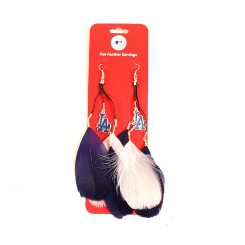 Los Angeles Dodgers Earrings - Feather Dangle Style - $2.75 Per Pair - Wholesale Los Angeles Dodgers Products - Dodgers Merchandise
