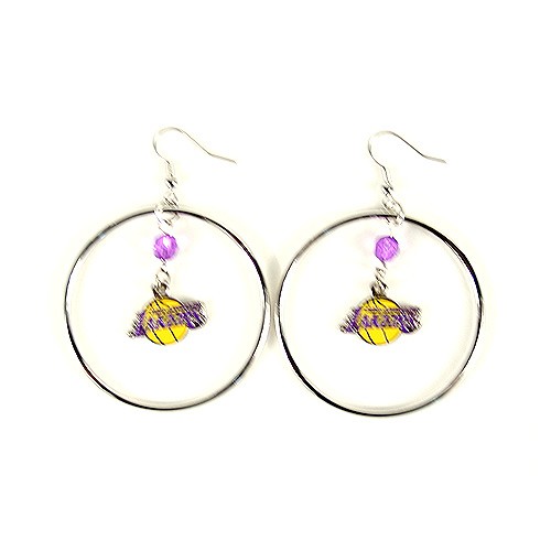 Los Angeles Lakers Earrings - 2" Color Bead Hoop Earrings - $4.00 Per Pair - Los Angeles Lakers