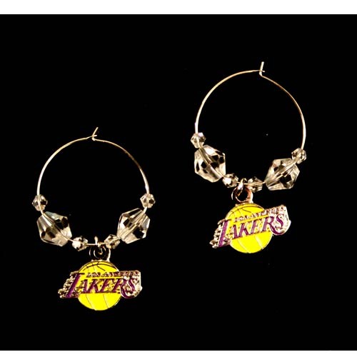 Los Angeles Lakers Earrings - Clear Bead HOOP Style Dangle Earrings - $5.00 Per Pair - Los Angeles Lakers