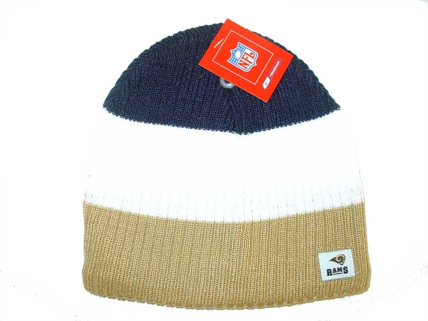 Los Angeles Rams - Tri Color Logo Tab Beanies - 12 For $36.00 - Wholesale Los Angeles Rams Products - Rams Merchandise