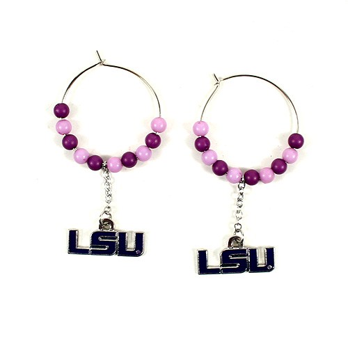 LSU Tigers Earrings - 1" Multi Bead Earrings - 12 Pair For $36.00 - LSU