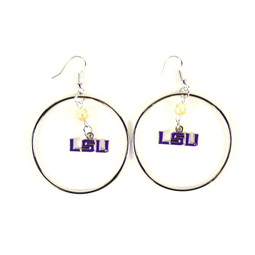 LSU Tigers Earrings - 2" Color Bead Hoop Earrings - 12 Pair For $42.00 - LSU