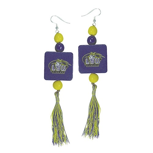 LSU Tigers Earrings - Wood England Style Dangle Earrings - 12 Pair For $30.00 - LSU