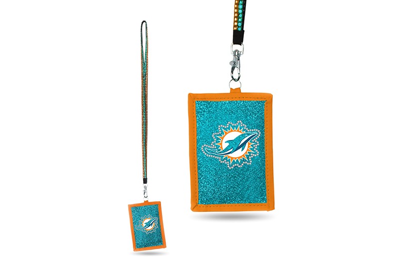 Miami dolphins Bling - Bling Lanyards With ID Holder - 12 For $30.00 - Wholesale Miami Dolphins Products - Dolphins Merchandise