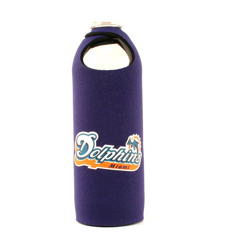 Miami Dolphins Bottle Huggies - Blue Neoprene Flapper Style - 12 For $18.00 - Wholesale Miami Dolphins Products - Dolphins Merchandise