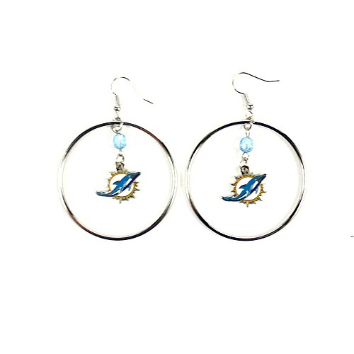 Miami Dolphins Earrings - 2" Color Bead Hoop Earrings - $4.00 Per Pair - Wholesale Miami Dolphins Products - Dolphins Merchandise
