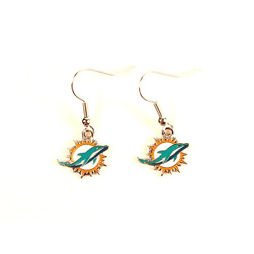 Miami Dolphins Earrings - Classic AMCO Dangle - $2.75 Per Pair - Wholesale Miami Dolphins Products - Dolphins Merchandise