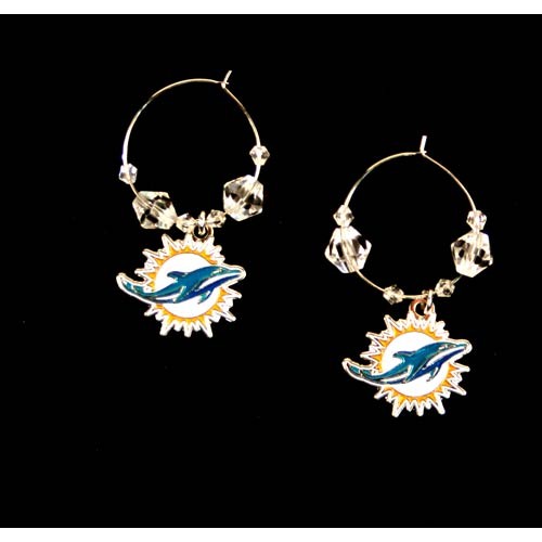 Miami Dolphins Earrings - Clear Bead HOOP Style - $5.00 Per Pair - Wholesale Miami Dolphins Products - Dolphins Merchandise