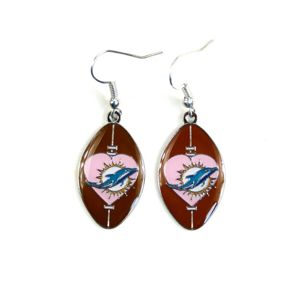 Miami Dolphins Earrings - Love Football Series - $3.00 Per Pair - Wholesale Miami Dolphins Products - Dolphins Merchandise