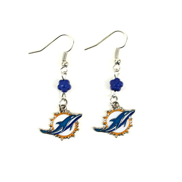 Miami Dolphins Earrings - The SOPHIE Style Dangle - $3.50 Per Pair - Wholesale Miami Dolphins Products - Dolphins Merchandise