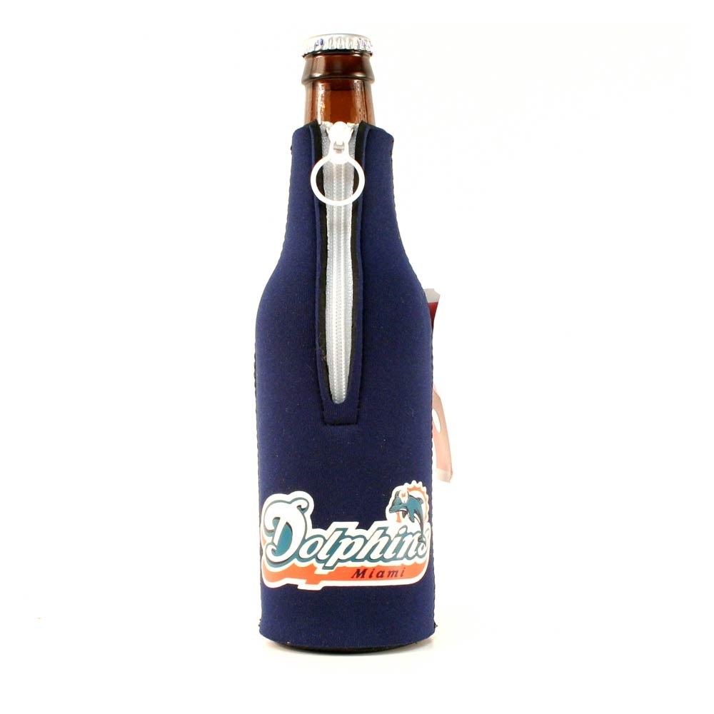 Miami Dolphins Football - Navy Blue ZIPPERED Neoprene Bottle Huggies - 12 For $24.00 - Wholesale Miami Dolphins Products - Dolphins Merchandise