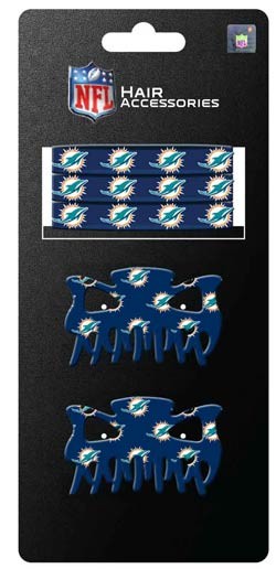Miami Dolphins Merchandise - 5PC PONY/HAIRCLIP Set - 12 Sets For $30.00 - Wholesale Miami Dolphins Products - Dolphins Merchandise 2