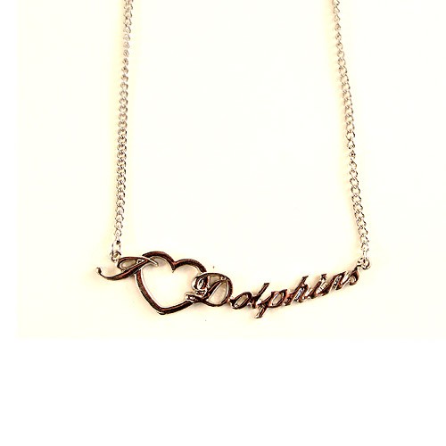 Miami Dolphins Necklaces - Heart Style - $4.00 Each - Wholesale Miami Dolphins Products - Dolphins Merchandise