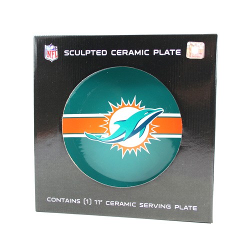Miami Dolphins Plates - 11" Ceramic Dinner Plates - 4 For $20.00 - Wholesale Miami Dolphins Products - Dolphins Merchandise