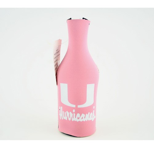 Miami Hurricanes Bottle Huggies - Pink Zip Up Neoprene Huggies - 12 For $12.00 - Miami Hurricanes