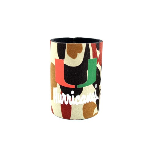 Miami Hurricanes Can Huggies - Camo Flat Bottom Neoprene Style - 12 For $12.00 - Miami Hurricanes