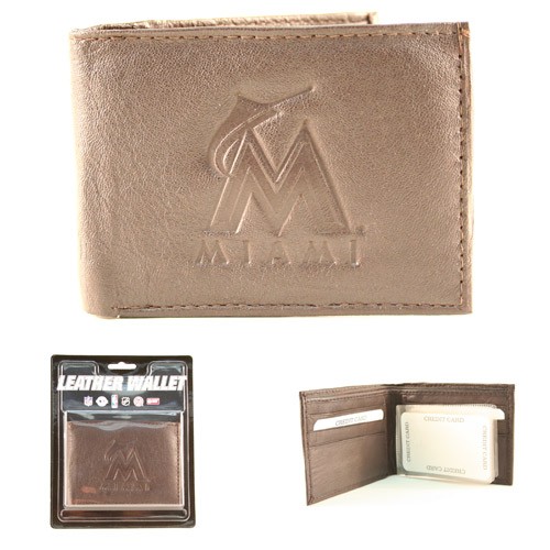 Miami Marlins Wallets - BROWN BI-FOLD - Leather Wallets - 12 Wallets For $84.00 - Wholesale Miami Marlins Products - Marlins Merchandise