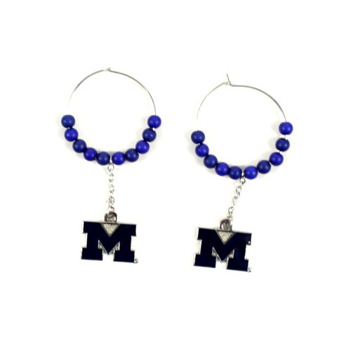 Michigan Wolverines Earrings - 1" Multi Bead Hoop Earrings - 12 Pair For $36.00 - Michigan