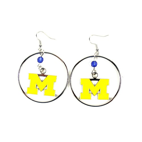 Michigan Wolverines Earrings - 2" Color Bead Hoop Earrings - $4.00 Per Pair - Michigan