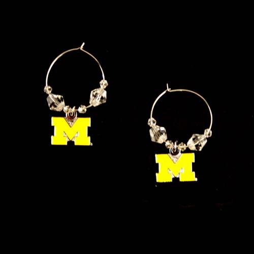 Michigan Wolverines Earrings - Clear Bead HOOP Style - $5.00 Per Pair - Michigan