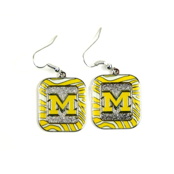 Michigan Wolverines Earrings - Zebra Style Dangle Earrings - 12 Pair For $30.00 - Michigan