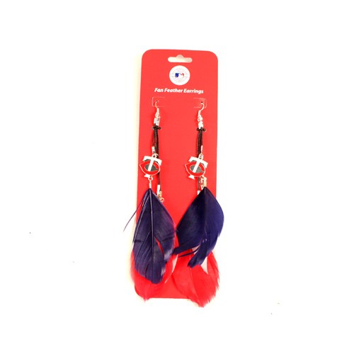 Minnesota Twins Earrings - Feather Dangle Style - $2.75 Per Pair - Wholesale Minnesota Twins Products - Twins Merchandise