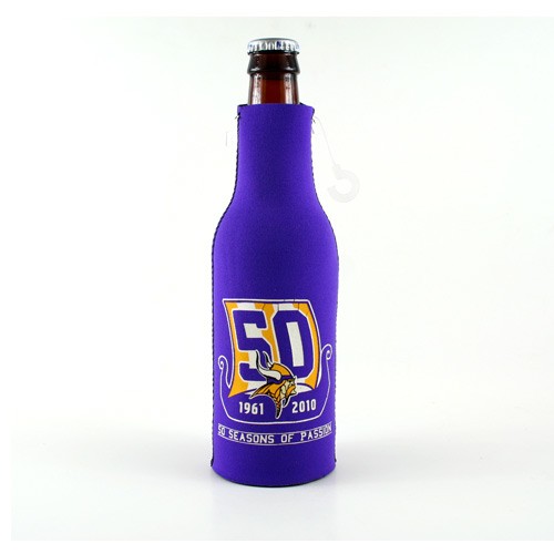 Minnesota Vikings Bottle Huggies - 50 Seasons Of Passion - Purple Zip Up Neoprene - 12 For $18.00 - Wholesale Minnesota Vikings Products - Vikings Merchandise 2