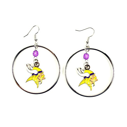 Minnesota Vikings Earrings - 2" Color Bead Hoop Earrings - $4.00 Per Pair - Wholesale Minnesota Vikings Products - Vikings Merchandise 2