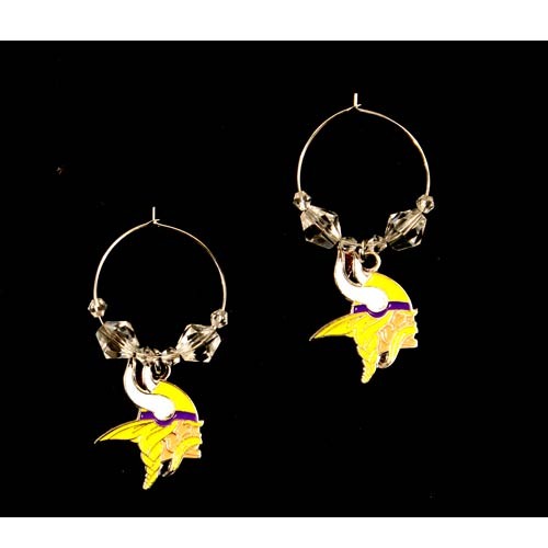 Minnesota Vikings Earrings - Clear Bead HOOP Style Dangle Earrings - 12 Pair For $54.00 - Wholesale Minnesota Vikings Products - Vikings Merchandise 2
