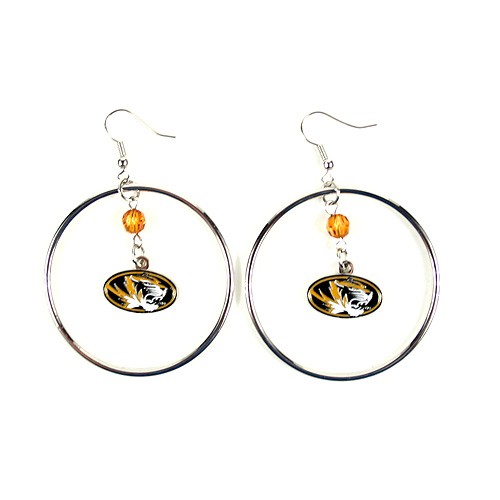 Missouri Tigers Earrings - 2" Color Bead Hoop Earrings - 12 Pair For $42.00 - Missouri Tigers