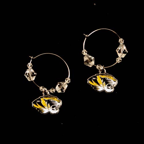 Missouri Tigers Earrings - Clear Bead HOOP Style Dangle Earrings - 12 Pair For $54.00 - Missouri Tigers