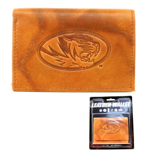 Missouri Tigers Wallets - TAN Leather Wallets - Trifold Leather - 12 For $84.00 - Missouri Tigers