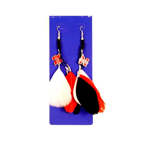 Nebraska Earrings - Dangle Feather Style - 12 Pair For $24.00 - Nebraska Huskers