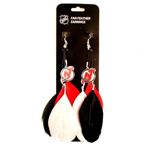 New Jersey Devils Earrings - Feather Dangle Earrings - $3.00 Per Pair - New Jersey Devils