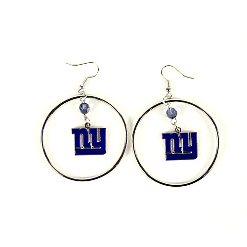 New York Giants Earrings - 2" Color Bead Hoop Earrings - 12 Pair For $42.00 - Wholesale New York Giants Product - Giants Merchandsie