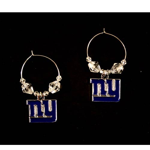 New York Giants Earrings - Clear Bead HOOP Style Dangle Earrings - 12 Pair For $54.00 - Wholesale New York Giants Product - Giants Merchandsie 2