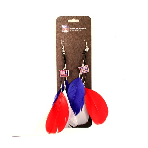 New York Giants Earrings - Feather Dangle Style - $2.75 Per Pair - Wholesale New York Giants Product - Giants Merchandsie 2