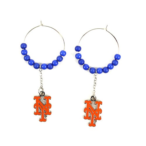 New York Mets Earrings - 1" Multi Bead Hoop Earrings - 12 Pair For $36.00 - Wholesale New York Mets Products - Mets Merchandise