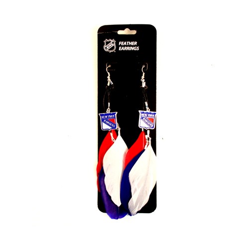 New York Rangers Earrings - Feather Dangle Earrings - $3.00 Per Pair - New York Rangers