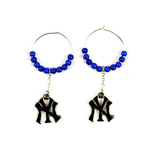 New York Yankees Earrings - 1" Multi Bead Hoop Earrings - $3.50 Per Pair - Wholesale New York Yankees Products - Yankees Merchandise