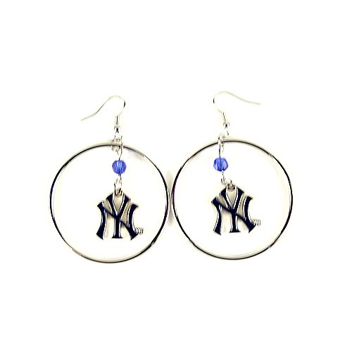 New York Yankees Earrings - 2" Color Bead Hoop Earrings - $4.00 Per Pair - Wholesale New York Yankees Products - Yankees Merchandise