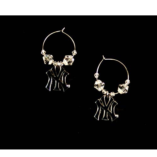 New York Yankees Earrings - Clear Bead HOOP Style - $5.00 Per Pair - Wholesale New York Yankees Products - Yankees Merchandise
