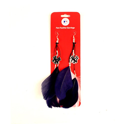 New York Yankees Earrings - Feather Dangle Style - $2.75 Per Pair - Wholesale New York Yankees Products - Yankees Merchandise